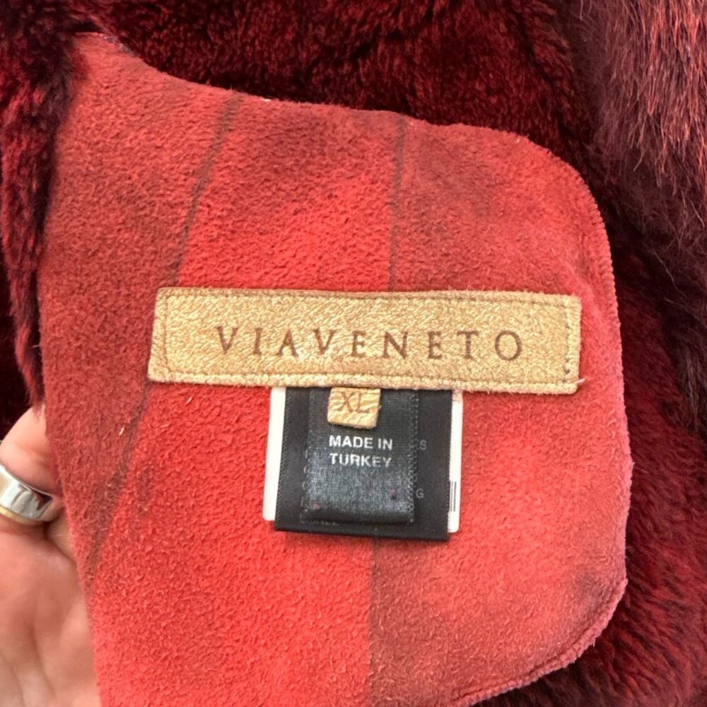 Vintage Via Veneto Genuine Shearling Leather Jacket - Burgundy - Size XL - Picture 8 of 8